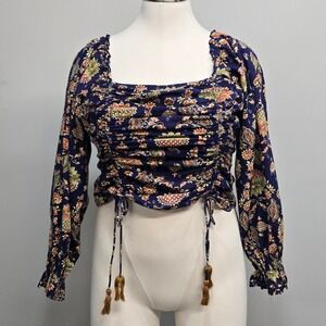 Womens Boho Peasant Top XL Floral Retro 70s Cottagecore Fairy Romantic Western‎